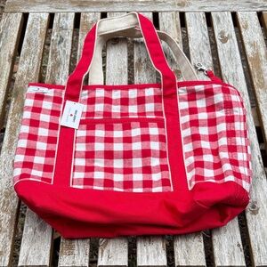 Draper James/Land’s End Red and White Flannel Checkered Tote